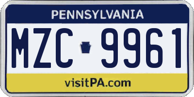PA license plate MZC9961