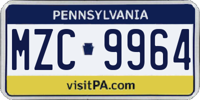PA license plate MZC9964