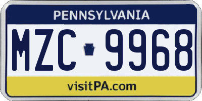PA license plate MZC9968