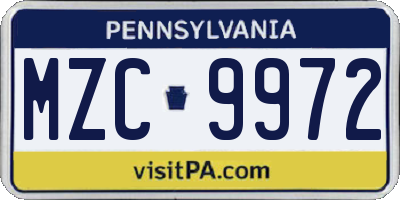 PA license plate MZC9972