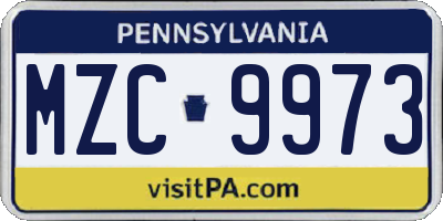 PA license plate MZC9973