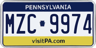 PA license plate MZC9974