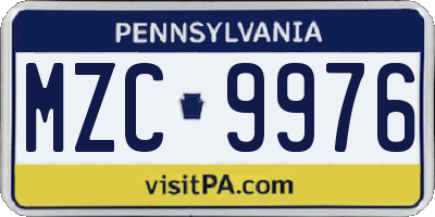 PA license plate MZC9976