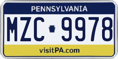 PA license plate MZC9978