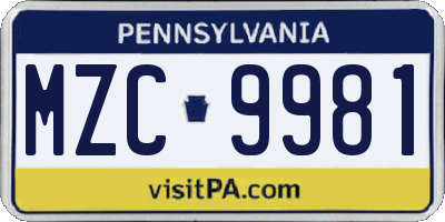 PA license plate MZC9981