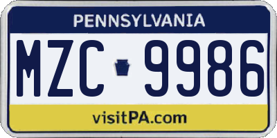 PA license plate MZC9986