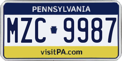 PA license plate MZC9987