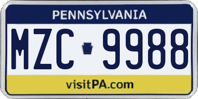 PA license plate MZC9988
