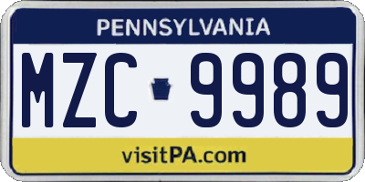 PA license plate MZC9989