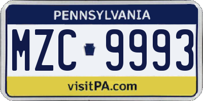 PA license plate MZC9993