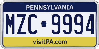 PA license plate MZC9994
