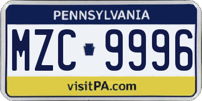 PA license plate MZC9996