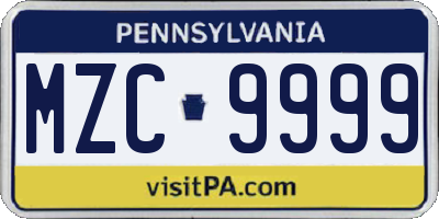 PA license plate MZC9999