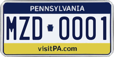 PA license plate MZD0001