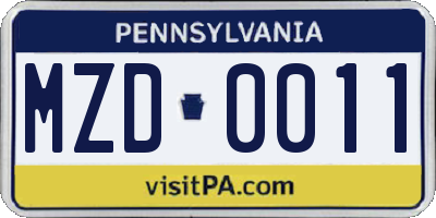PA license plate MZD0011
