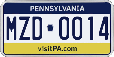 PA license plate MZD0014