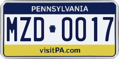 PA license plate MZD0017