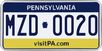 PA license plate MZD0020