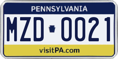 PA license plate MZD0021