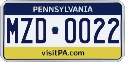PA license plate MZD0022