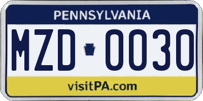 PA license plate MZD0030