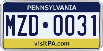 PA license plate MZD0031