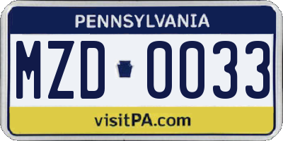 PA license plate MZD0033