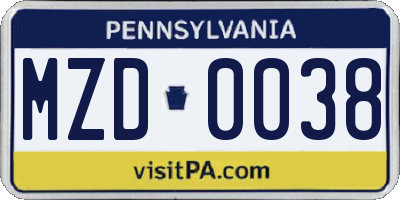 PA license plate MZD0038