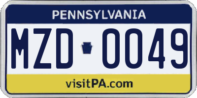 PA license plate MZD0049