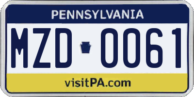 PA license plate MZD0061