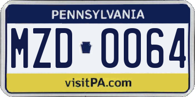 PA license plate MZD0064