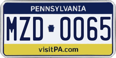 PA license plate MZD0065