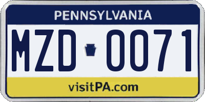 PA license plate MZD0071