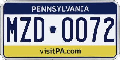 PA license plate MZD0072