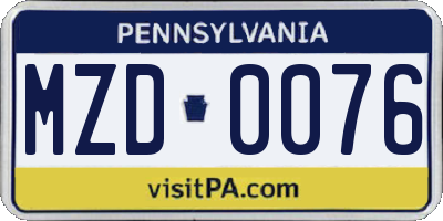 PA license plate MZD0076