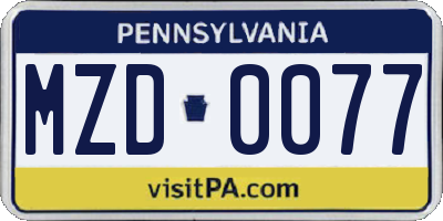 PA license plate MZD0077