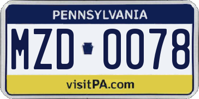 PA license plate MZD0078