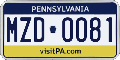 PA license plate MZD0081