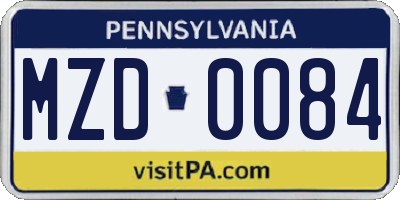 PA license plate MZD0084