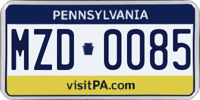 PA license plate MZD0085