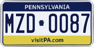 PA license plate MZD0087