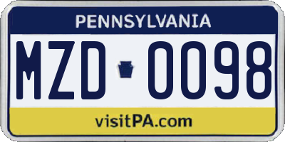 PA license plate MZD0098