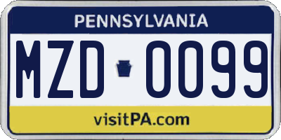 PA license plate MZD0099