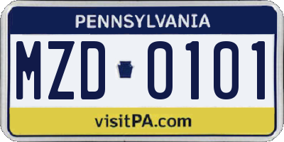 PA license plate MZD0101