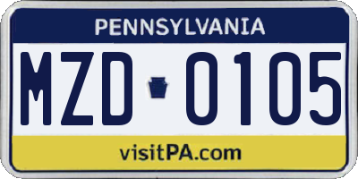 PA license plate MZD0105