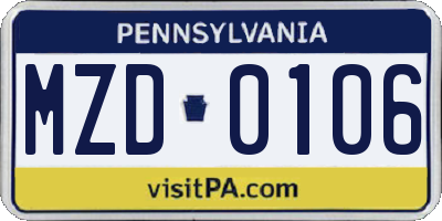 PA license plate MZD0106