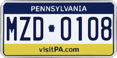 PA license plate MZD0108