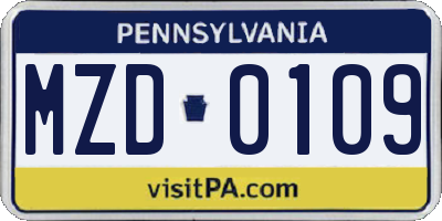 PA license plate MZD0109