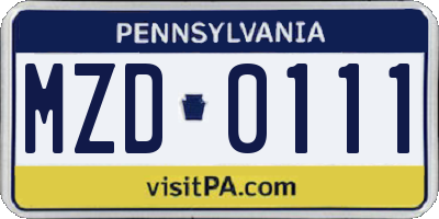 PA license plate MZD0111