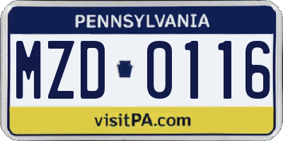 PA license plate MZD0116